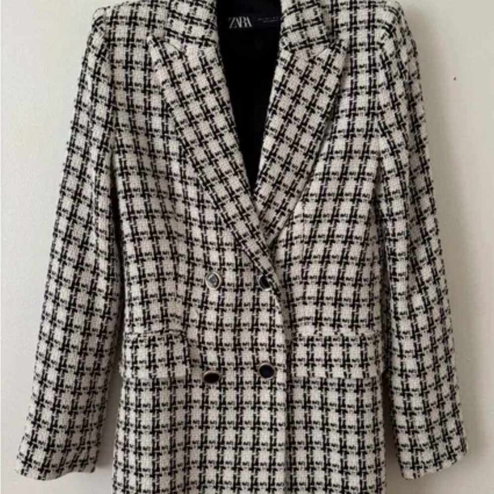 Zara Women's Monochrome Checkered Blazer